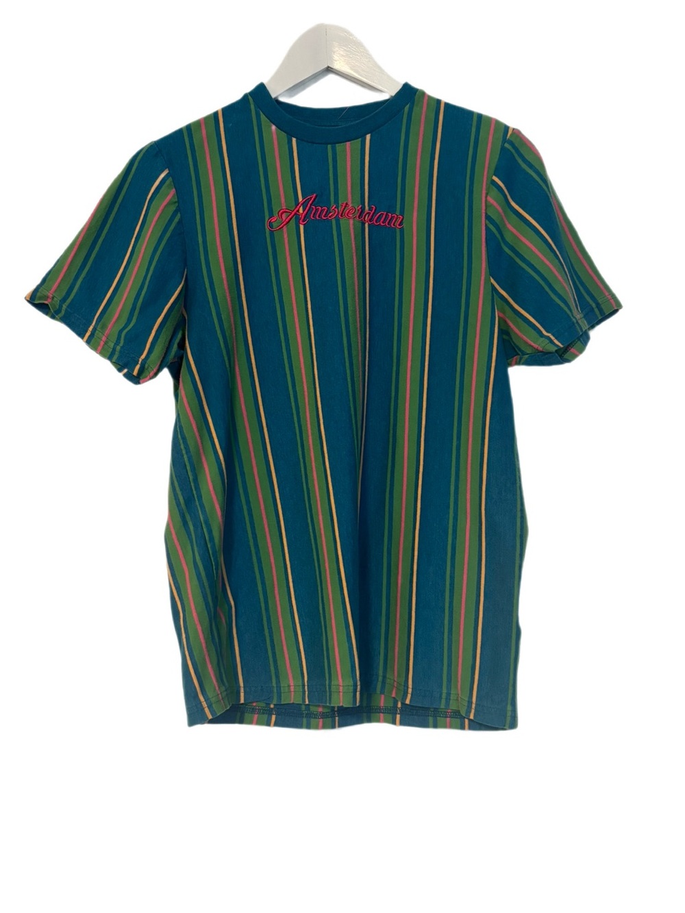 VSTR Premium Amsterdam Striped T-Shirt Vintage Style Teal Green Pink S